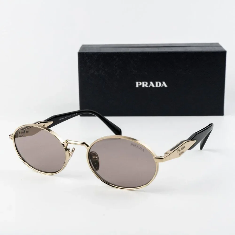 NEW Prada PR65ZS ZVN20I Pale Gold Purple Brown Oval Metal Unisex Sunglasses - Picture 2 of 11